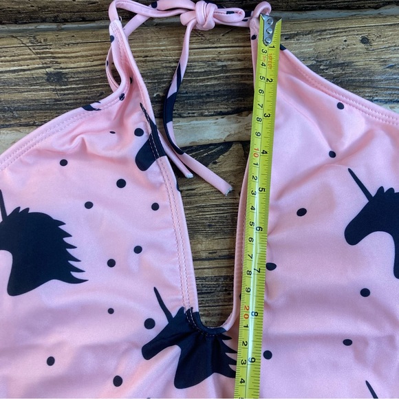 1 pc women’s swimsuit plunging neckline pink with black polka dot & unicorn NWOT - Picture 9 of 9